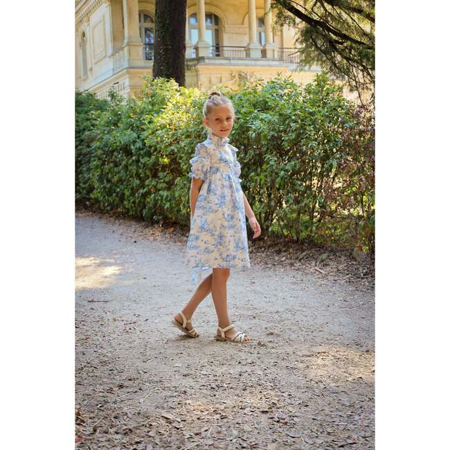 Short Sleeve Aoki Dress, Blue Toile - Dresses - 6