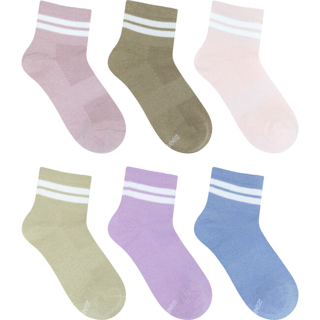 Nadia Striped Qtr Assorted Neutral 6pk Sock