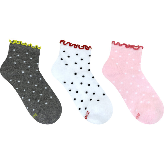 Ditsy Dot Ruffle Qtr Assorted 3pk Sock