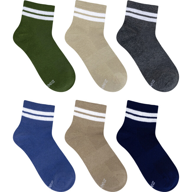 Brady Striped Qtr Assorted Neutral 6pk Socks
