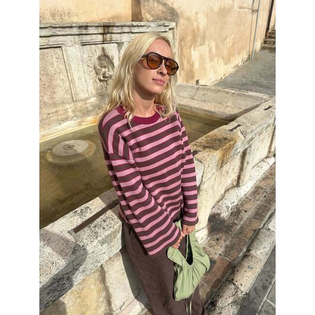 Women's Organic Cotton Sweater, Berry Stripes