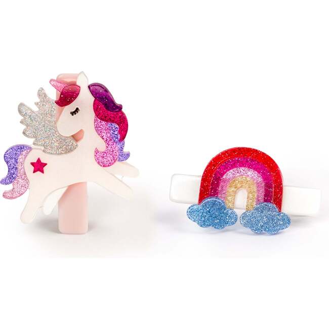 Unicorn and Rainbow Glitter Hair Clips