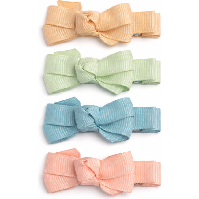 Little Bows Green Yellow Pink Fabric Hair Clips