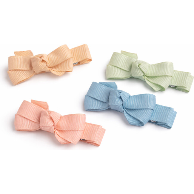 Little Bows Green Yellow Pink Fabric Hair Clips