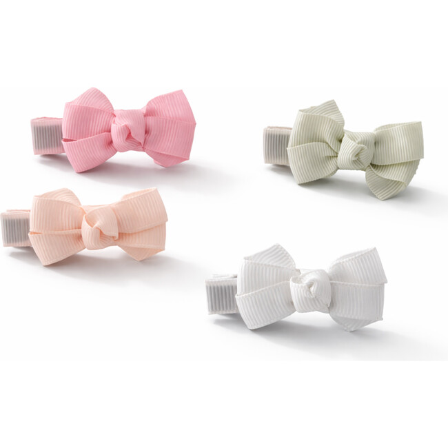 Little Bows Fabric White Pink Hair Clips