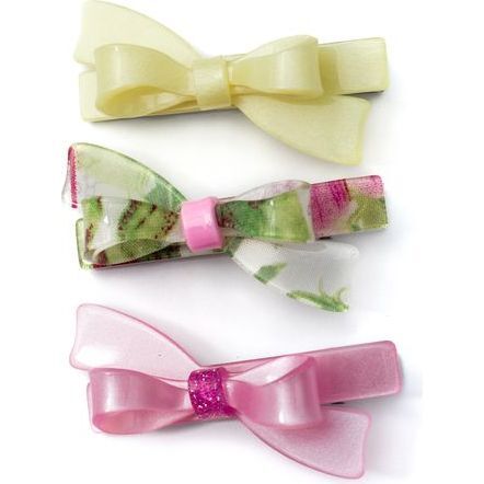 Bows Satin Pink Yellow Fabric Hair Clips