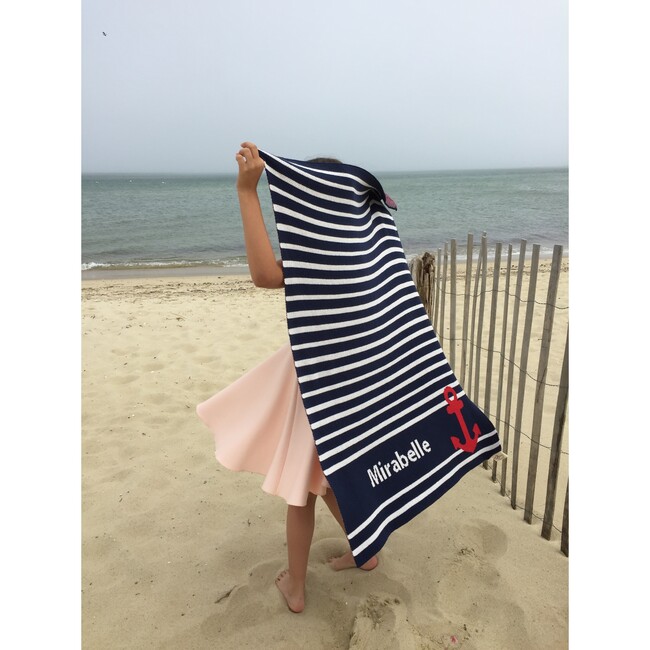 Monogrammed Eco Baby Anchor Throw, Navy/Red