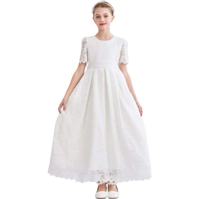 Belciana Short Sleeve Lace Dress, White