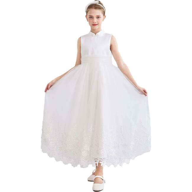 Alvaria Sleeveless Lace Dress, White