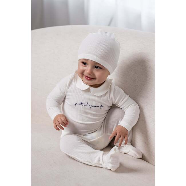 Petit Pouf Footie, White/Blue - Footie Pajamas - 4