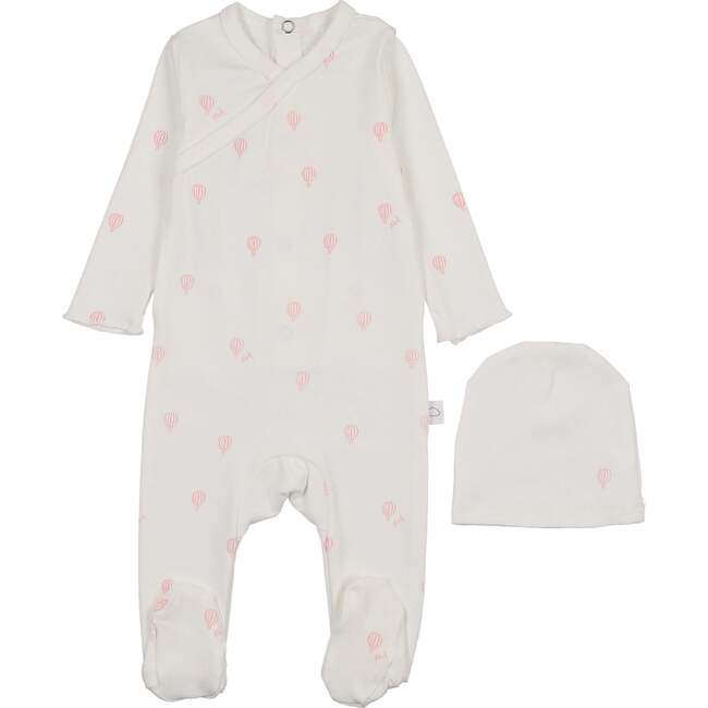 Hot Air Balloon Printed Footie, White/Pink