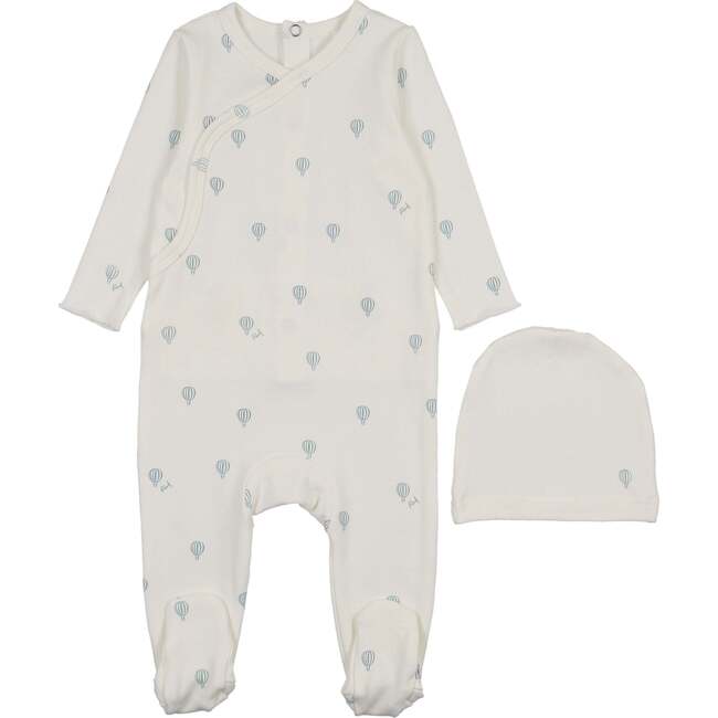 Hot Air Balloon Printed Footie, White/Blue