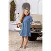 Denim 3/4 Sleeve Dress, Blue - Dresses - 2