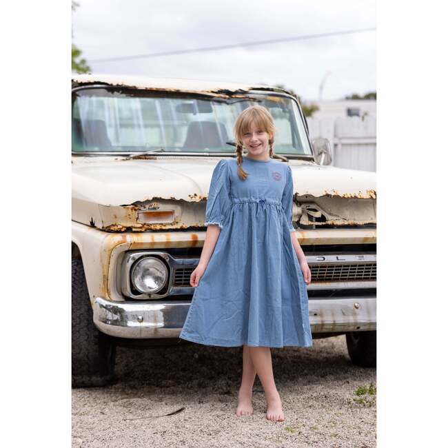 Denim 3/4 Sleeve Dress, Blue - Dresses - 3