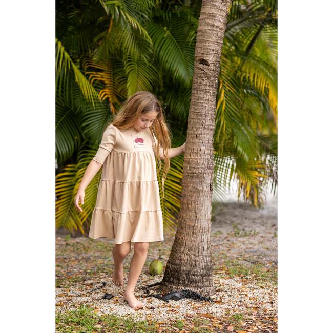 French 3/4 Sleeve Dress, Beige - Dresses - 3