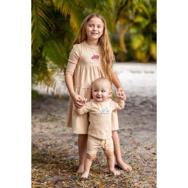 French 3/4 Sleeve Dress, Beige - Dresses - 4