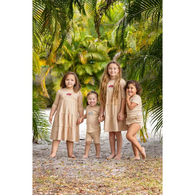 French 3/4 Sleeve Dress, Beige - Dresses - 6