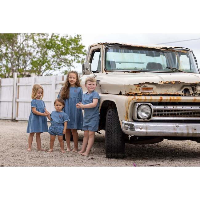 Denim 3/4 Sleeve Dress, Blue - Dresses - 5