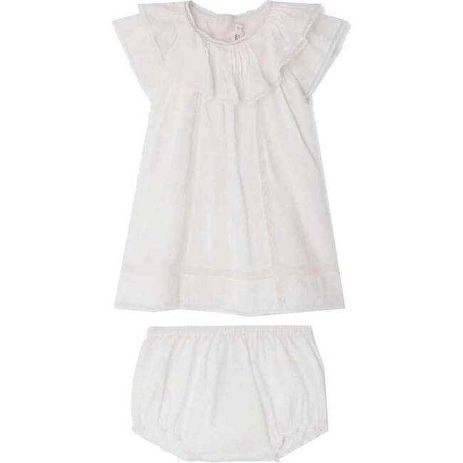 BONPOINT Lenou Baby Dress & Bloomers, Blanc Lait