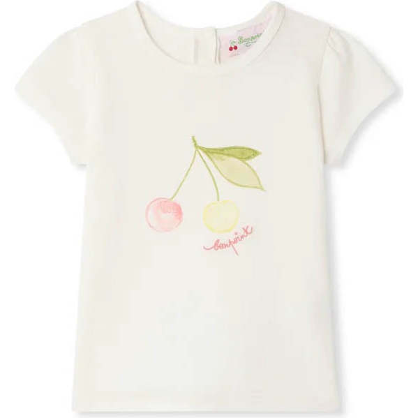 BONPOINT Cira Cherries Baby T-Shirt, Blanc Lait