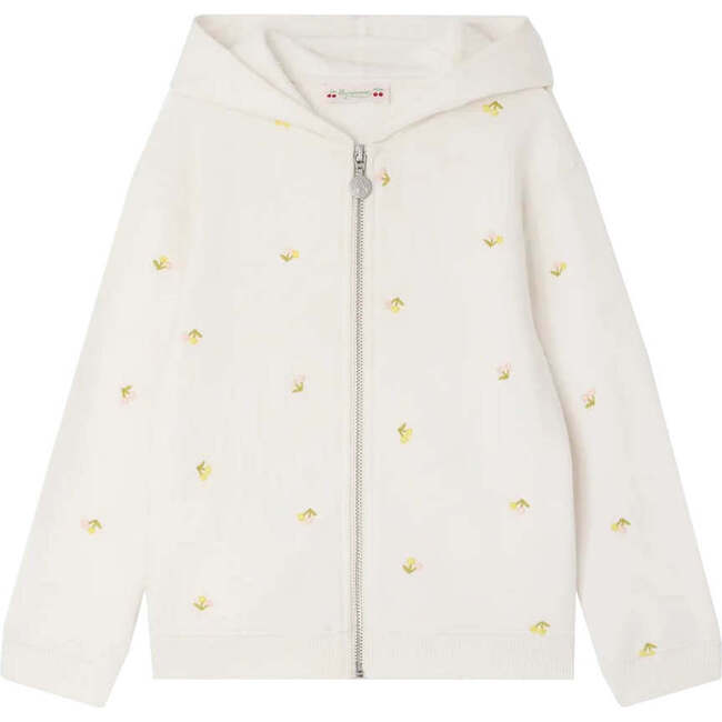 BONPOINT Talent Cherries Zip Hoodie, Ecru