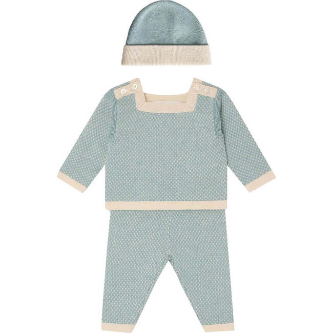 BONPOINT Joe Knit Baby Set With Beanie, Bleu