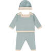 BONPOINT Joe Knit Baby Set With Beanie, Bleu - Mixed Apparel Set - 1 - thumbnail