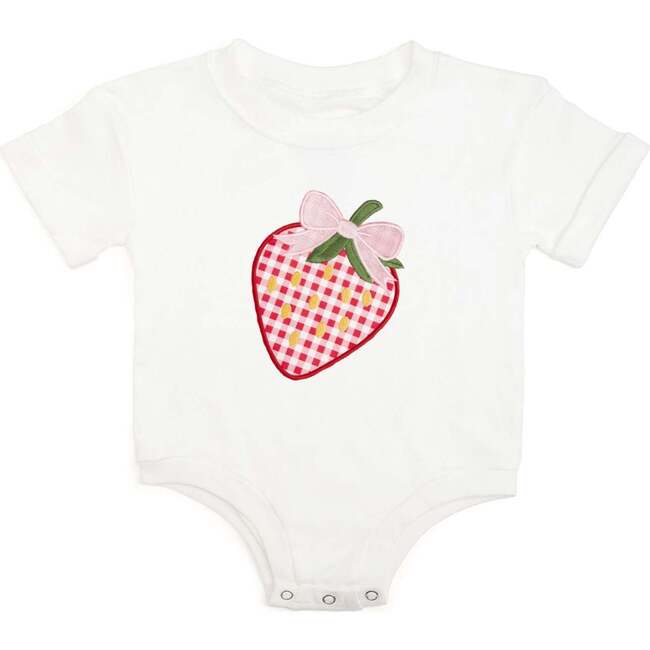 Strawberry Patchwork Short Sleeve Romper, White