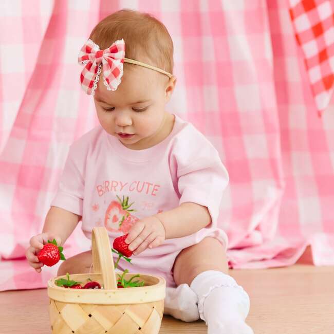 Red Gingham Bow Baby Headband, Red - Headbands - 3