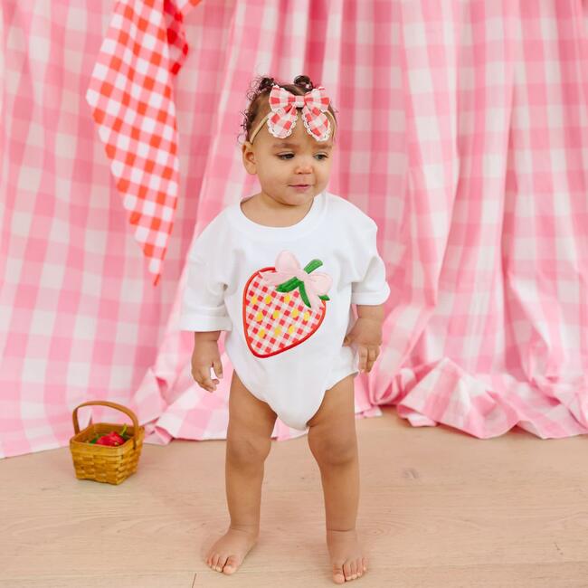 Strawberry Patchwork Short Sleeve Romper, White