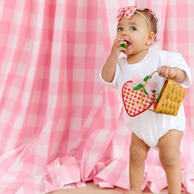 Strawberry Patchwork Short Sleeve Romper, White - Rompers - 4