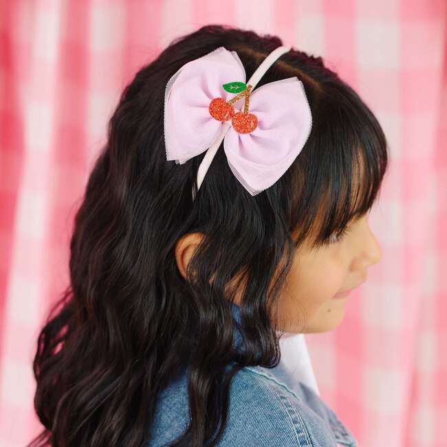 Cherry Tulle Bow Headband, Pink - Headbands - 3