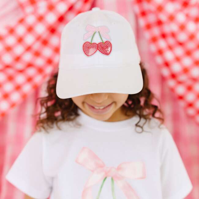 Cherry Sequin Patch Baseball Hat, White - Hats - 3