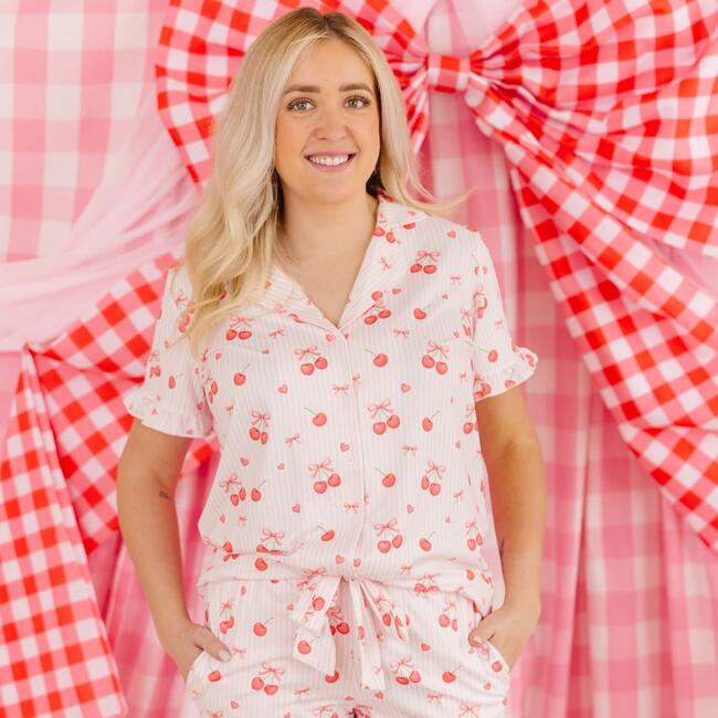 Cherry Bows Women's Lounge Set, Pink - Loungewear - 4