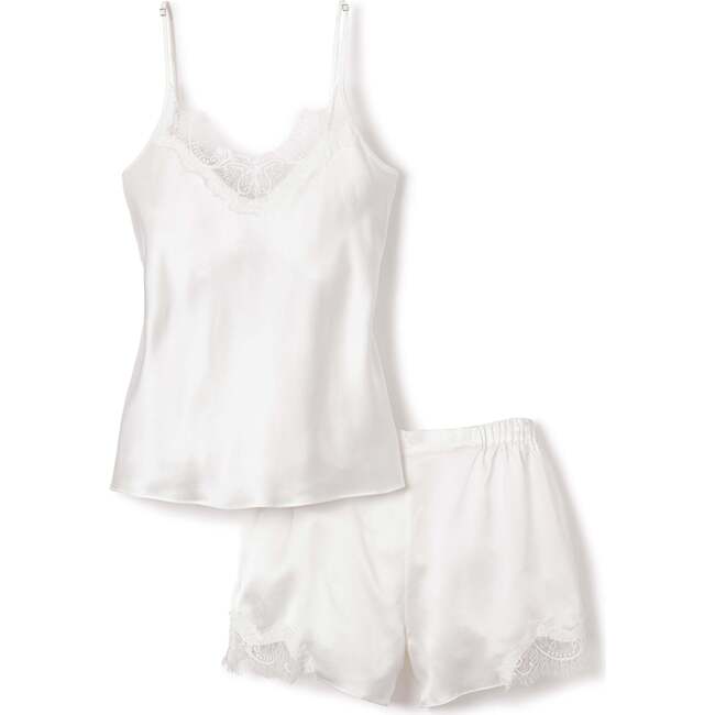Women's Mulberry Silk White Lace Cami Short Set