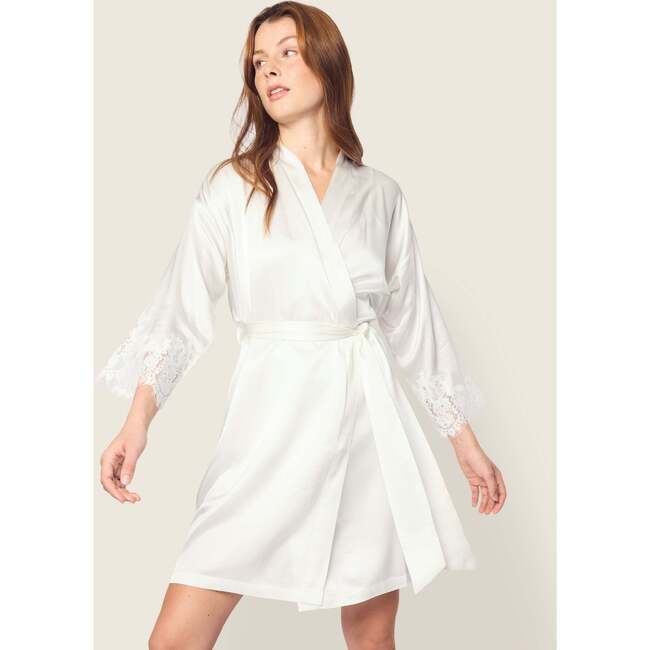 Women's Mulberry Silk White Lace Robe