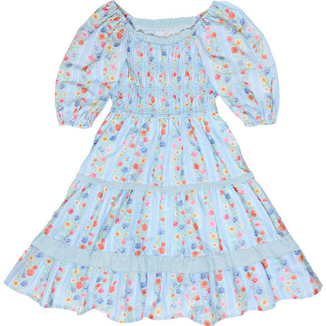 Mini Roselyn Dress in Blue Linear Floral Print