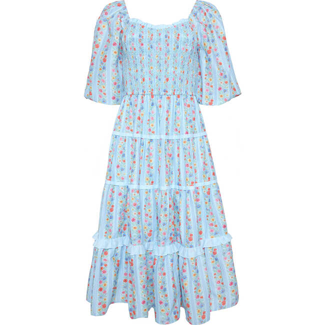 Roselyn Dress in Blue Linear Floral Print