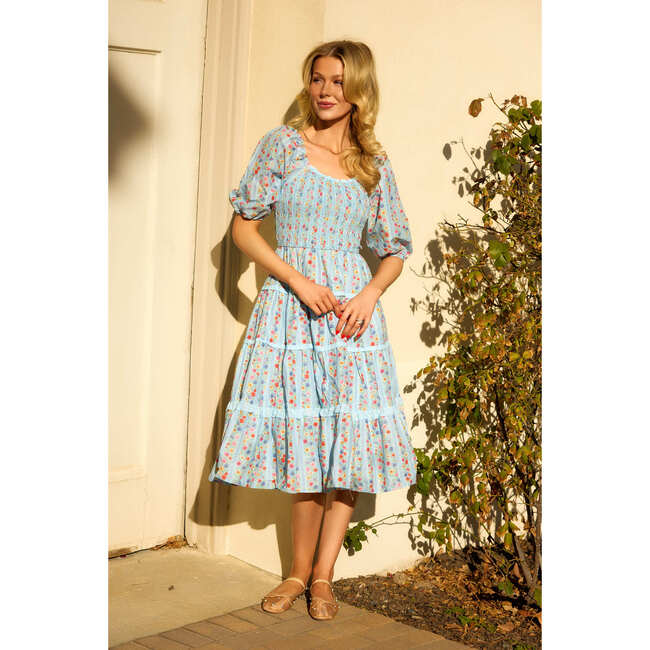 Roselyn Dress in Blue Linear Floral Print - Dresses - 3