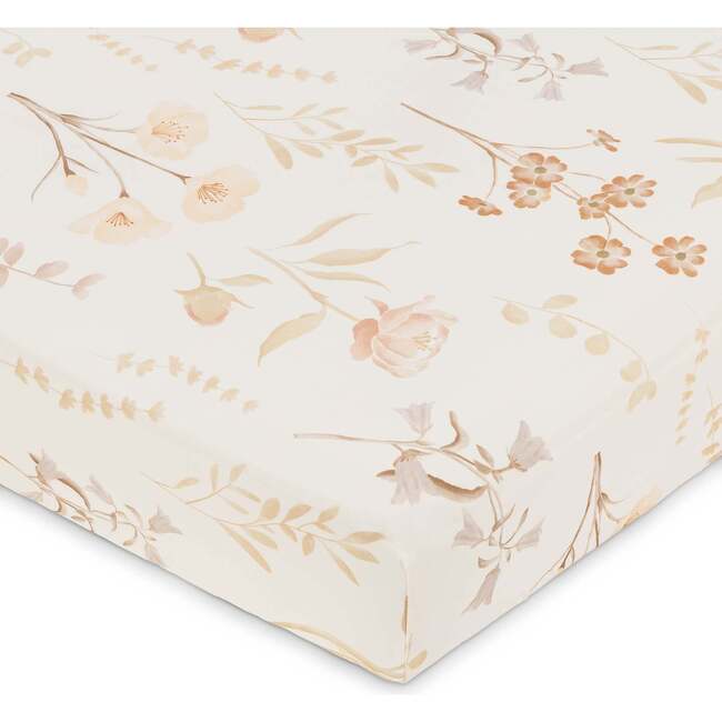 Violet Floral 100% Cotton Sateen Fitted Crib Sheet, Beige