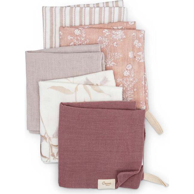 Violet 5-Piece Cotton Baby Washcloth Set, Beige