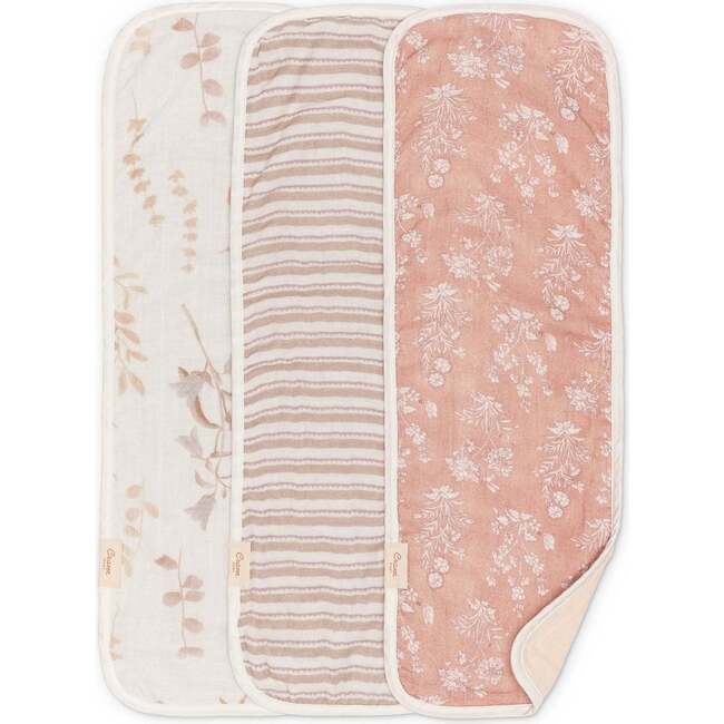 Violet Floral Cotton Muslin Baby Burp Cloth Set (3 Pack), Pink