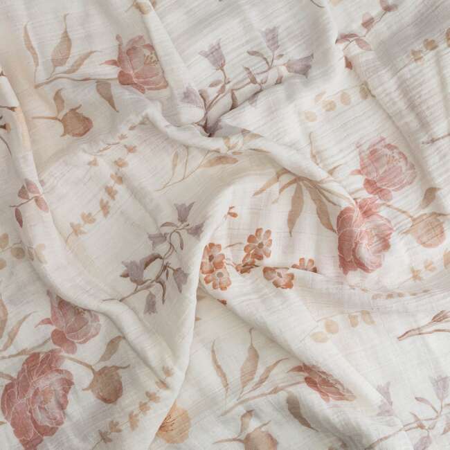Violet Floral 100% Cotton Muslin Swaddle Blankets (Set of 3), Beige