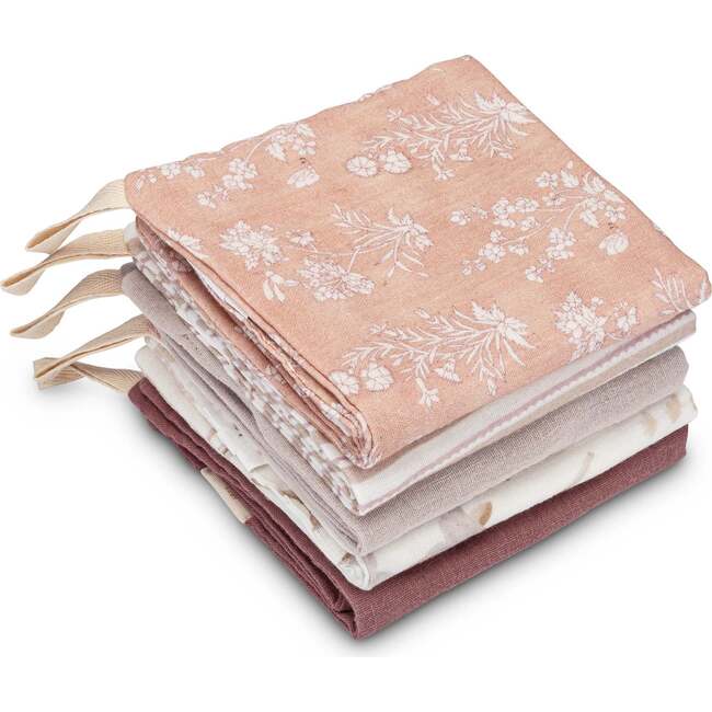 Violet 5-Piece Cotton Baby Washcloth Set, Beige