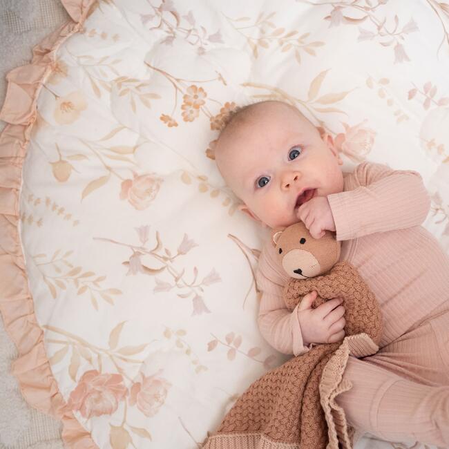 Violet Knitted Teddy Bear Lovie Blanket, Beige - Blankets - 3