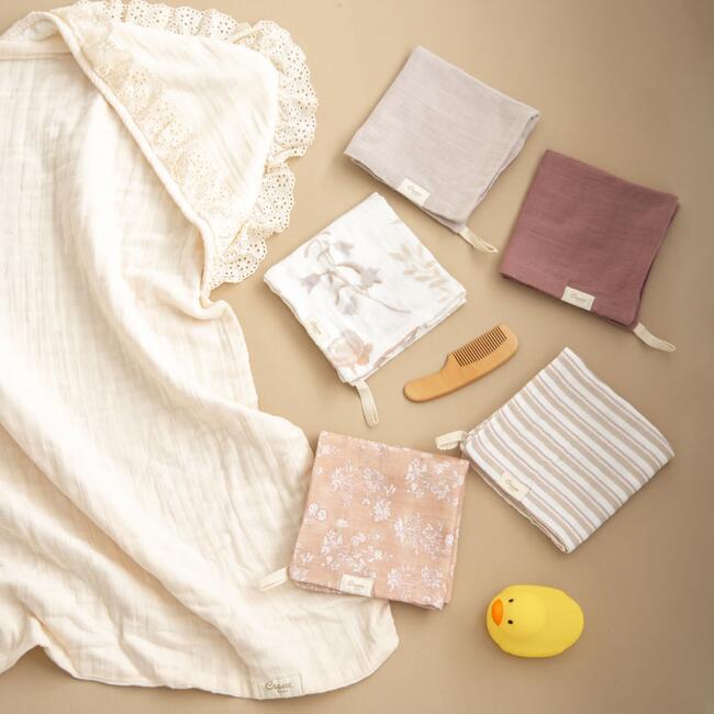 Violet 5-Piece Cotton Baby Washcloth Set, Beige - Towels - 3