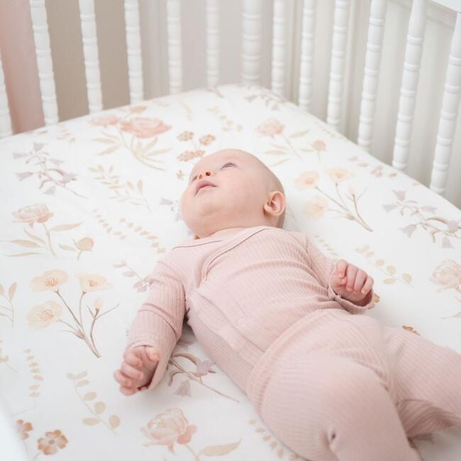 Violet Floral 100% Cotton Sateen Fitted Crib Sheet, Beige - Crib Sheets - 3