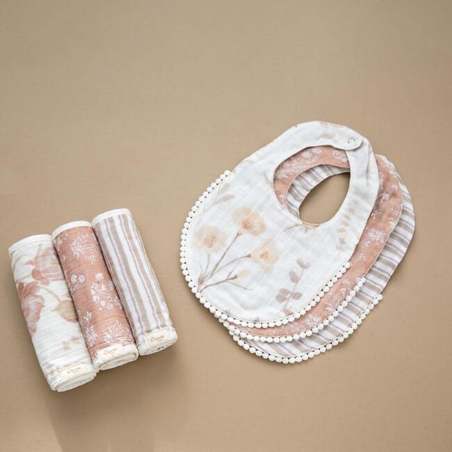 Violet Floral Cotton Muslin Baby Burp Cloth Set (3 Pack), Pink - Towels - 3