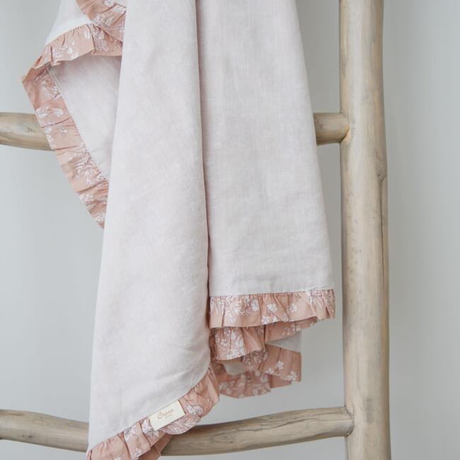 Violet Floral Muslin Baby Blanket with Ruffle Trim, Pink - Blankets - 4
