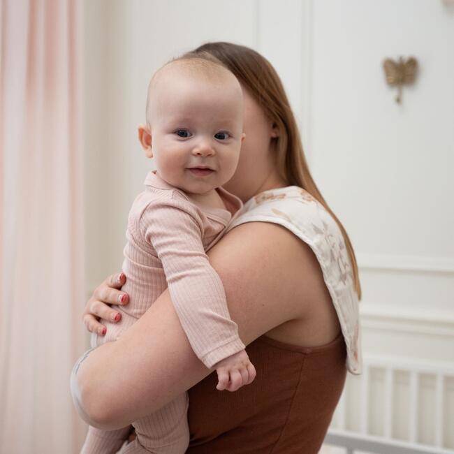 Violet Floral Cotton Muslin Baby Burp Cloth Set (3 Pack), Pink - Towels - 4